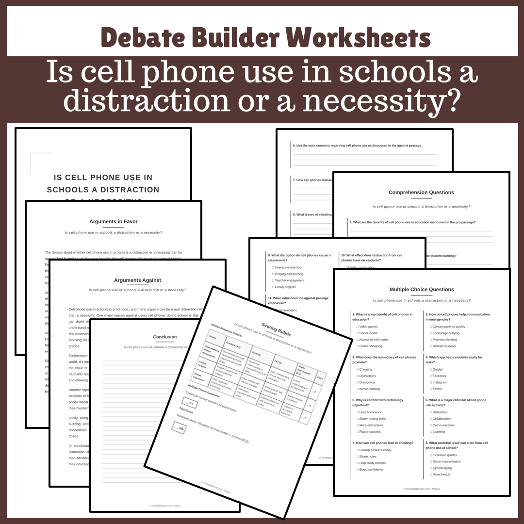 Is cell phone use in schools a distraction or a necessity? | Favour and Against Worksheet Printable Activity