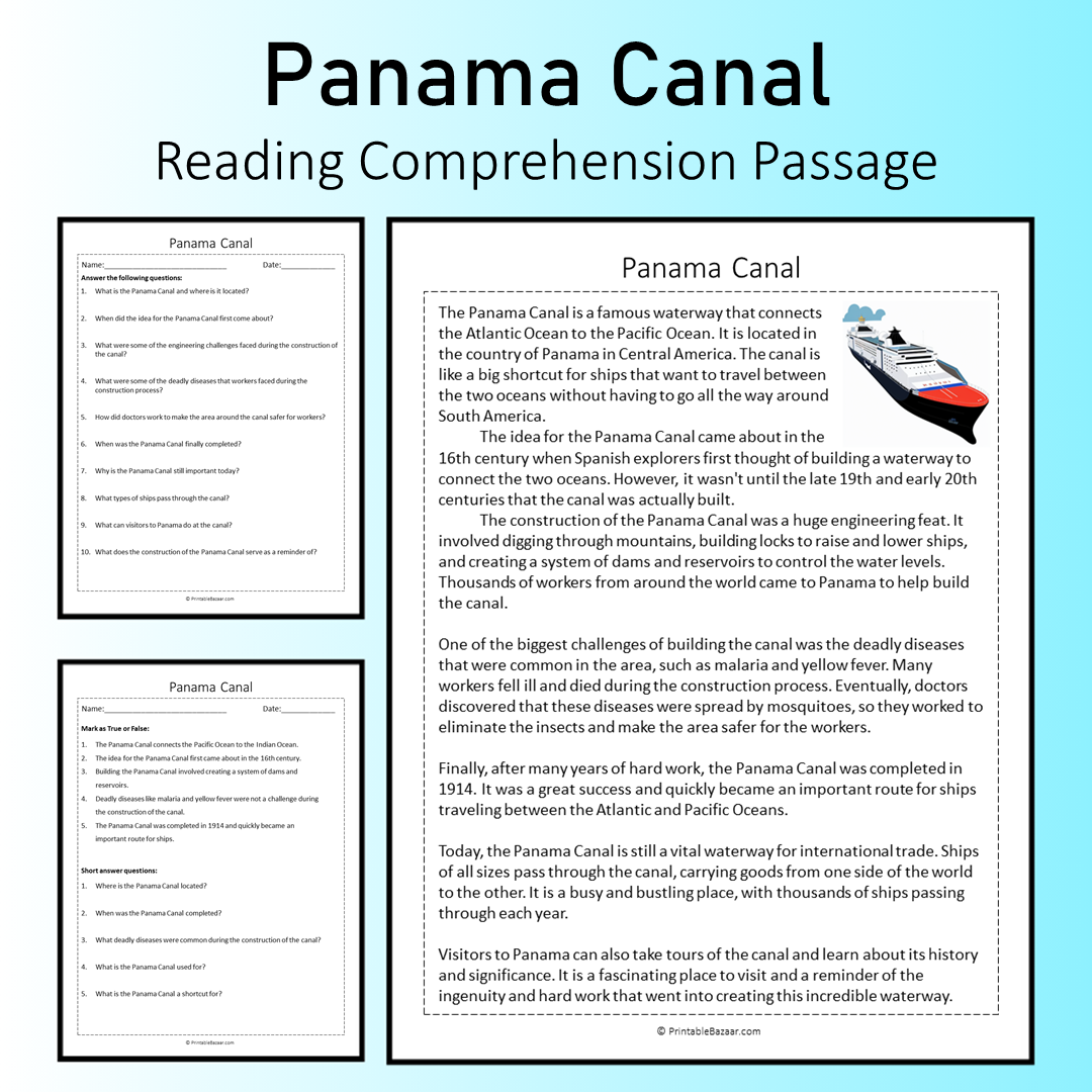 Panama Canal | Reading Comprehension Passage Printable Worksheet