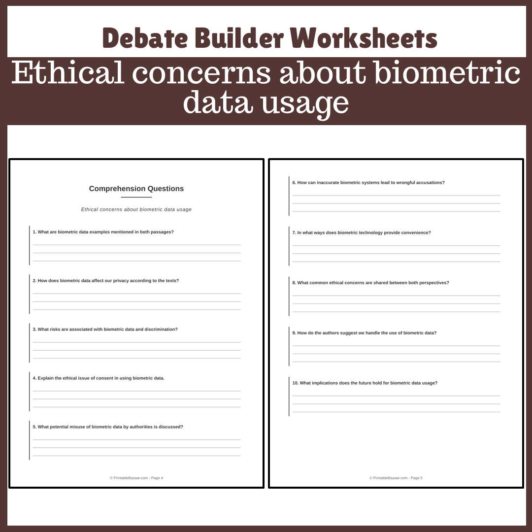 Ethical concerns about biometric data usage | Favour and Against Worksheet Printable Activity