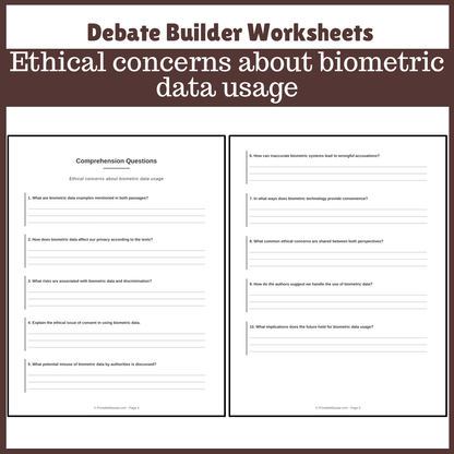 Ethical concerns about biometric data usage | Favour and Against Worksheet Printable Activity