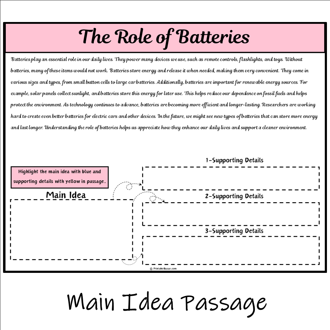 The Role of Batteries | Main Idea and Supporting Details Reading Passage and Questions