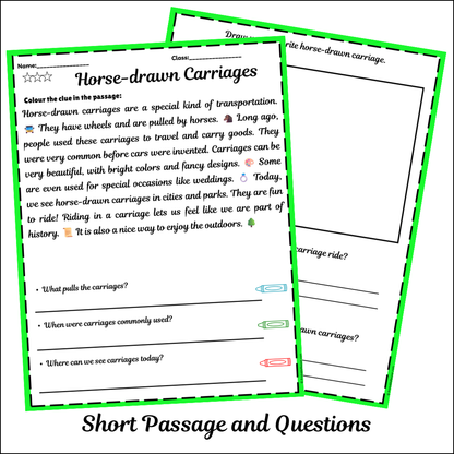 Horse-drawn Carriages | Short Reading Comprehension Creative Worksheet