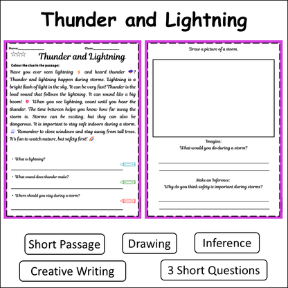 Thunder and Lightning | Short Reading Comprehension Creative Worksheet