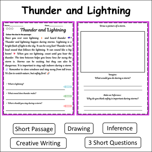 Thunder and Lightning | Short Reading Comprehension Creative Worksheet