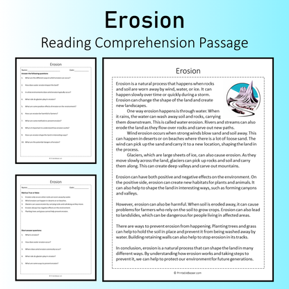 Erosion | Reading Comprehension Passage Printable Worksheet