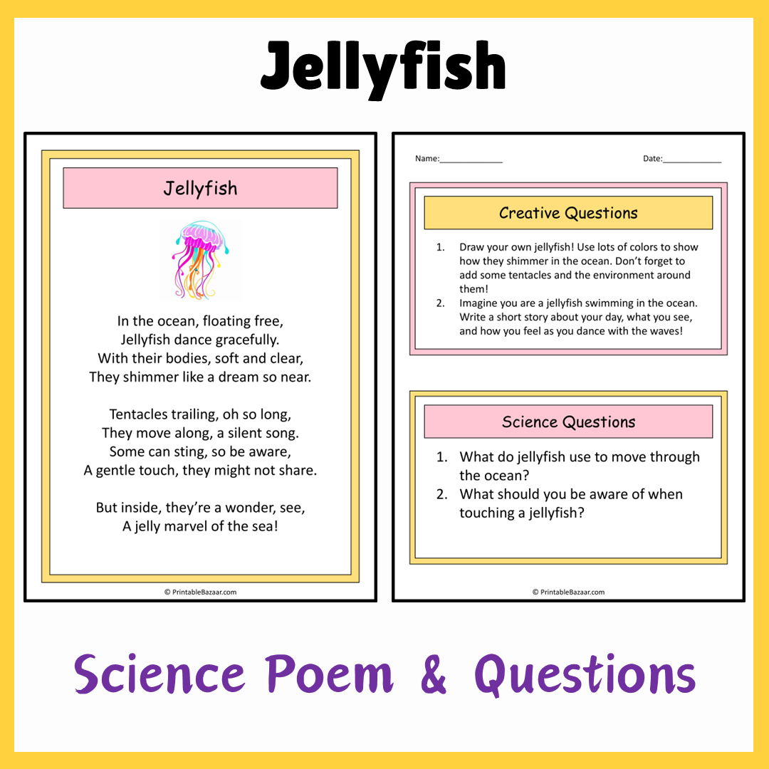 Jellyfish | Science Poem Reading Comprehension Activity