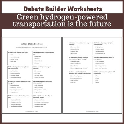 Green hydrogen-powered transportation is the future | Favour and Against Worksheet Printable Activity