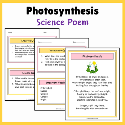 Photosynthesis | Science Poem Reading Comprehension Activity