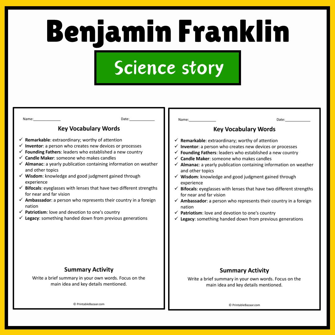 Benjamin Franklin | Science Story Reading Comprehension Activity
