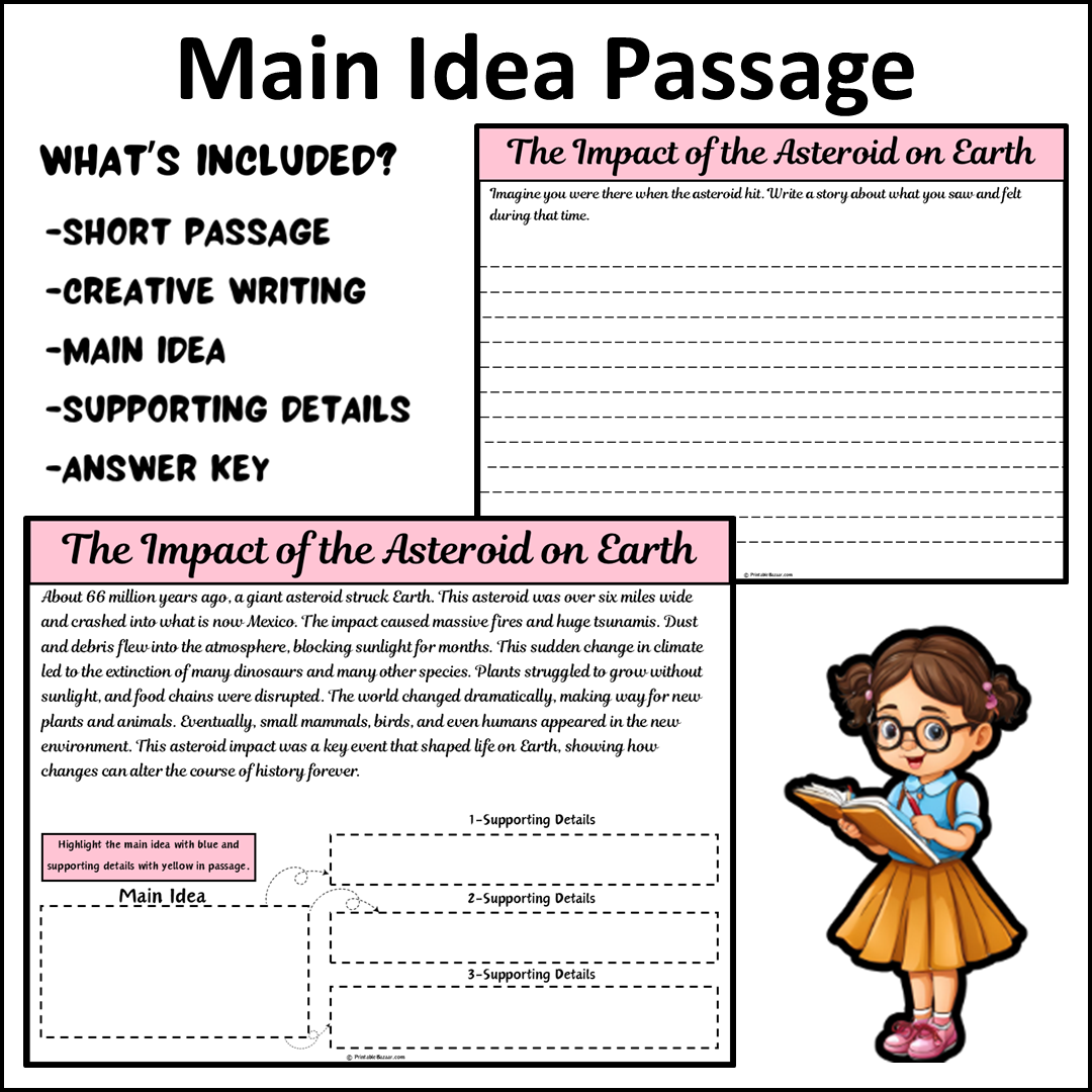 The Impact of the Asteroid on Earth | Main Idea and Supporting Details Reading Passage and Questions