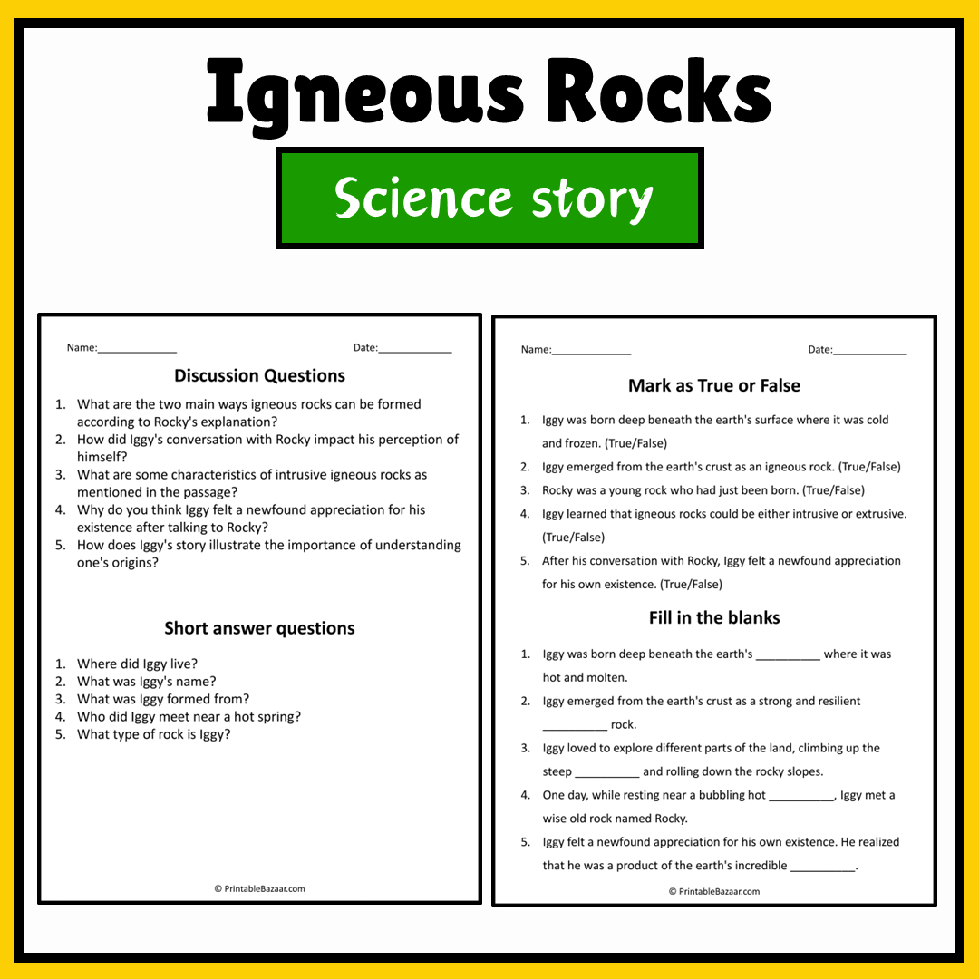 Igneous Rocks | Science Story Reading Comprehension Activity