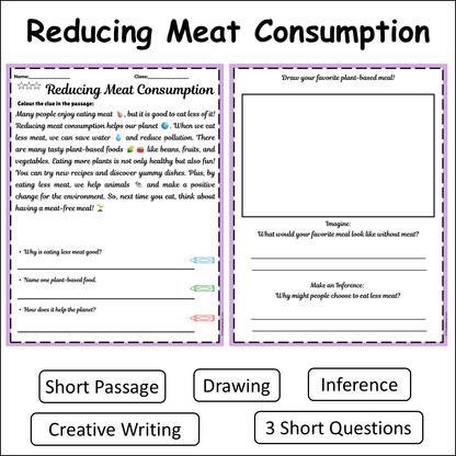 Reducing Meat Consumption | Short Reading Comprehension Creative Worksheet