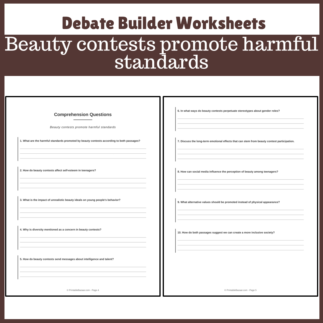 Beauty contests promote harmful standards | Favour and Against Worksheet Printable Activity