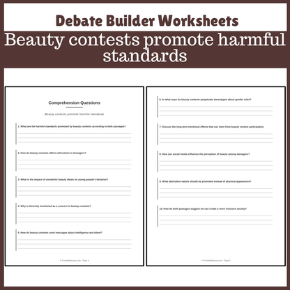 Beauty contests promote harmful standards | Favour and Against Worksheet Printable Activity