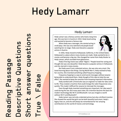 Hedy Lamarr | Reading Comprehension Passage Printable Activity