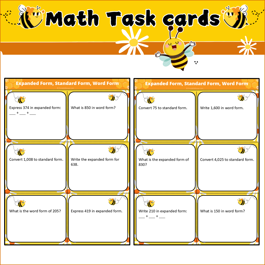 Expanded Form, Standard Form, Word Form | Math Task Cards