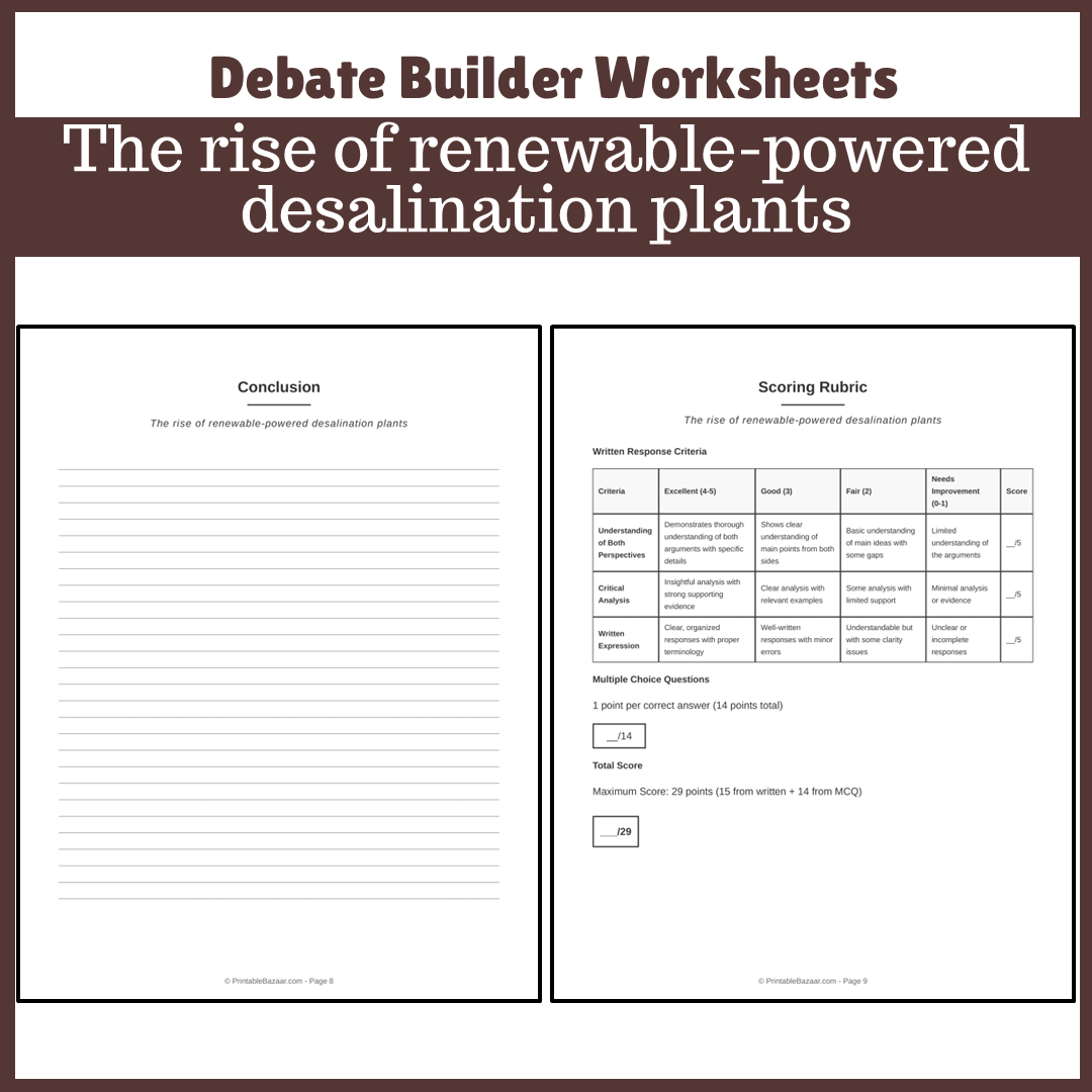 The rise of renewable-powered desalination plants | Favour and Against Worksheet Printable Activity