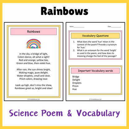 Rainbows | Science Poem Reading Comprehension Activity