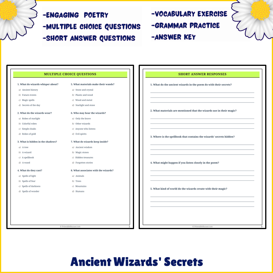 Ancient Wizards' Secrets | Poem Grammar Worksheet Printable Activity