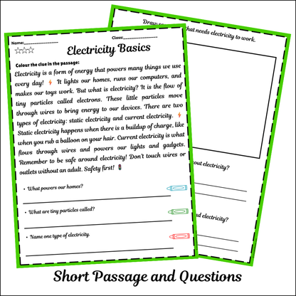 Electricity Basics | Short Reading Comprehension Creative Worksheet