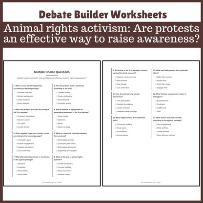 Animal rights activism: Are protests an effective way to raise awareness? | Favour and Against Worksheet Printable Activity
