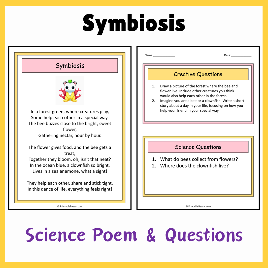 Symbiosis | Science Poem Reading Comprehension Activity