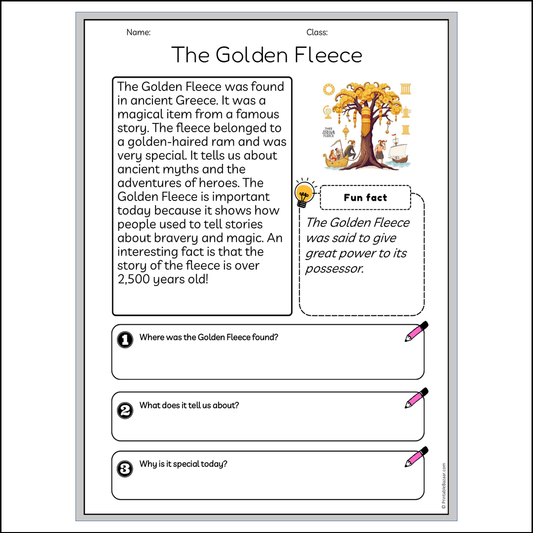 The Golden Fleece | Reading Passage Comprehension Questions Writing Facts Worksheet