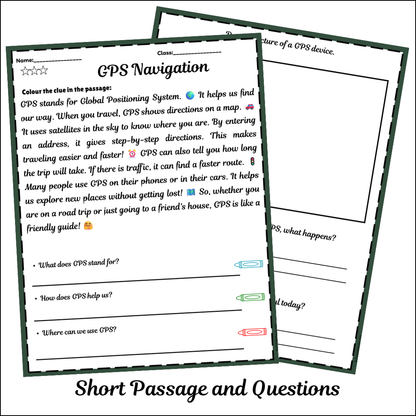 GPS Navigation | Short Reading Comprehension Creative Worksheet
