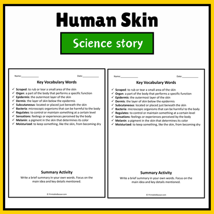 Human Skin | Science Story Reading Comprehension Activity
