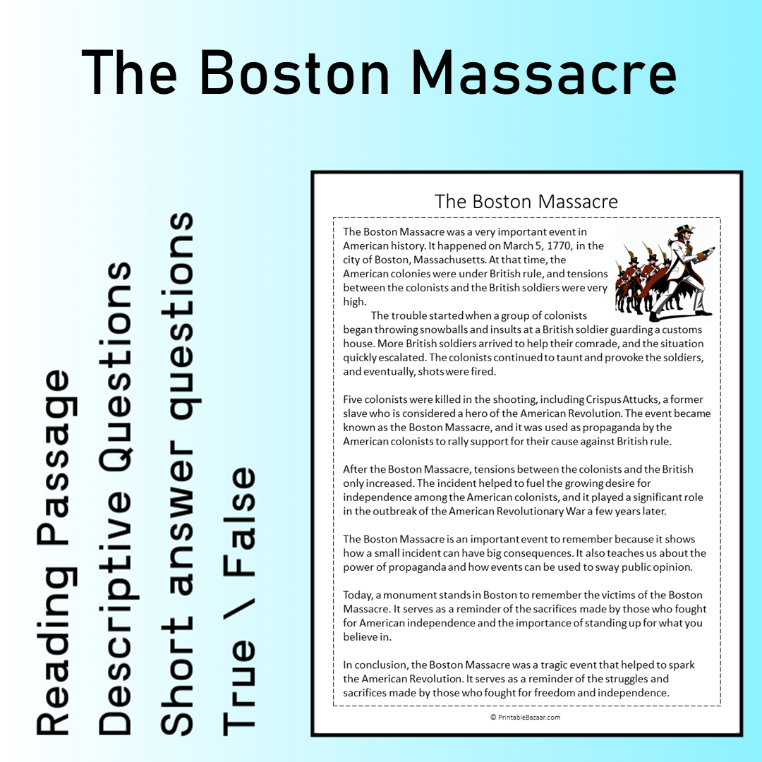 The Boston Massacre | Reading Comprehension Passage Printable Worksheet