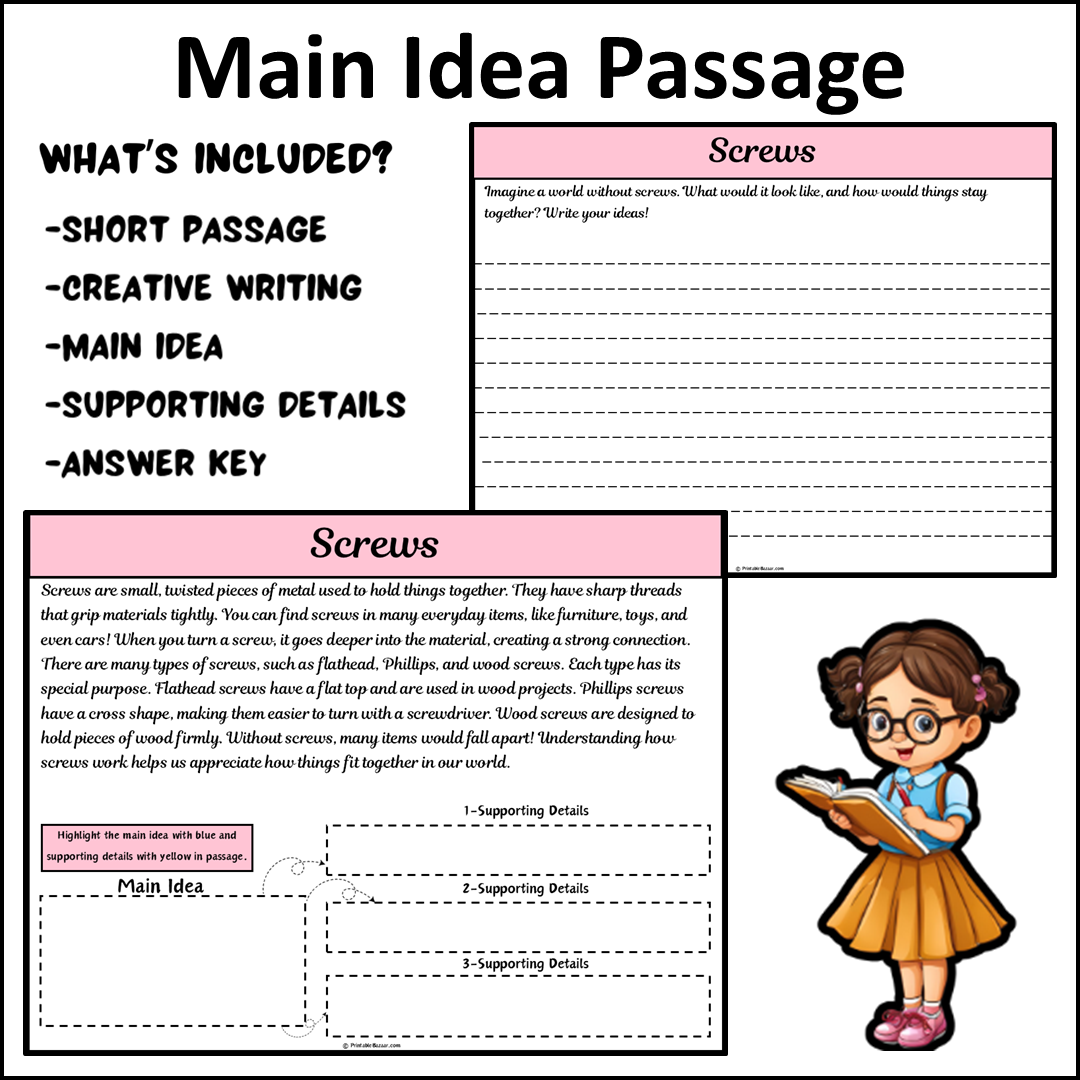 Screws | Main Idea and Supporting Details Reading Passage and Questions