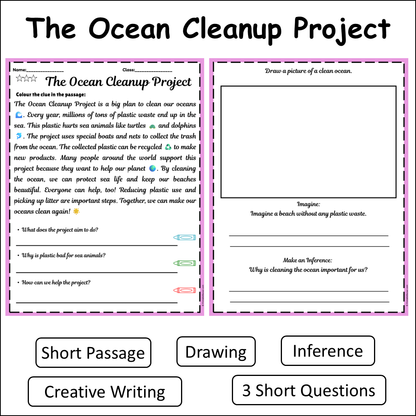 The Ocean Cleanup Project | Short Reading Comprehension Creative Worksheet