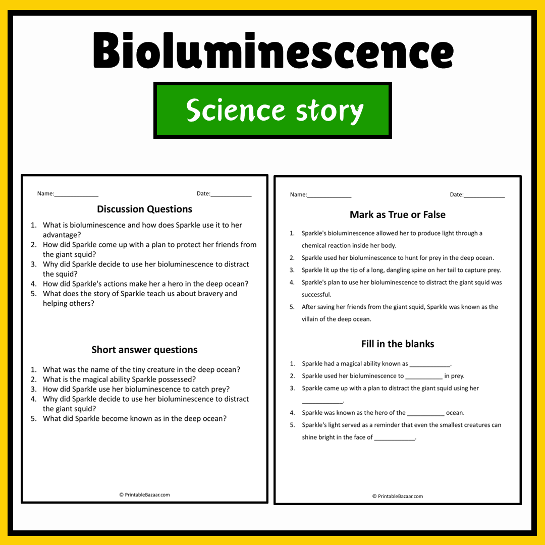 Bioluminescence | Science Story Reading Comprehension Activity