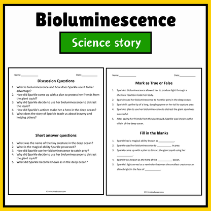 Bioluminescence | Science Story Reading Comprehension Activity