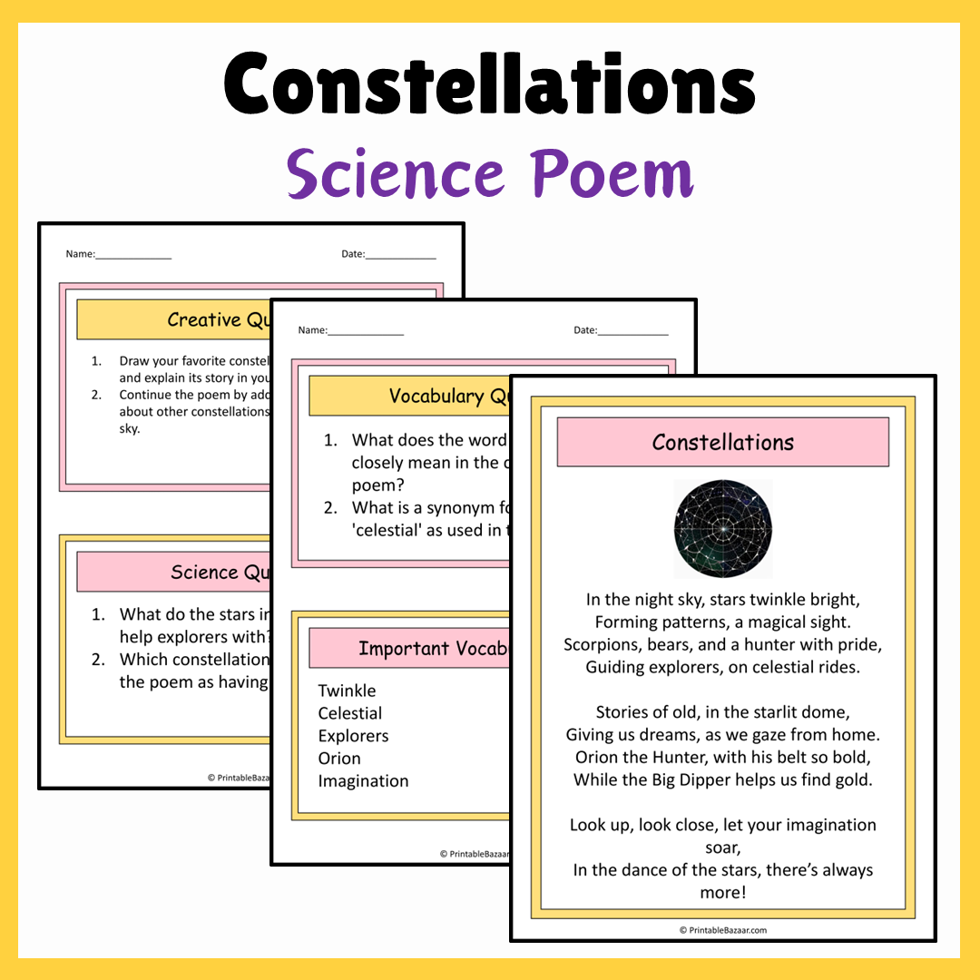 Constellations | Science Poem Reading Comprehension Activity