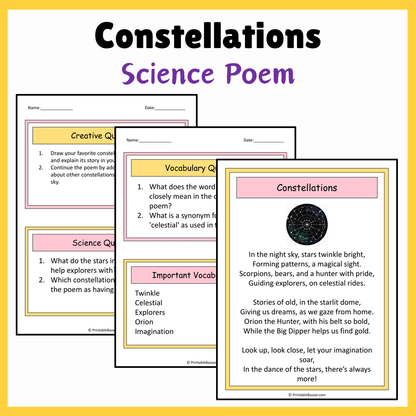 Constellations | Science Poem Reading Comprehension Activity