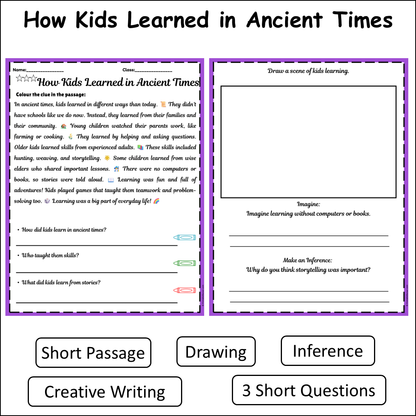 How Kids Learned in Ancient Times | Short Reading Comprehension Creative Worksheet
