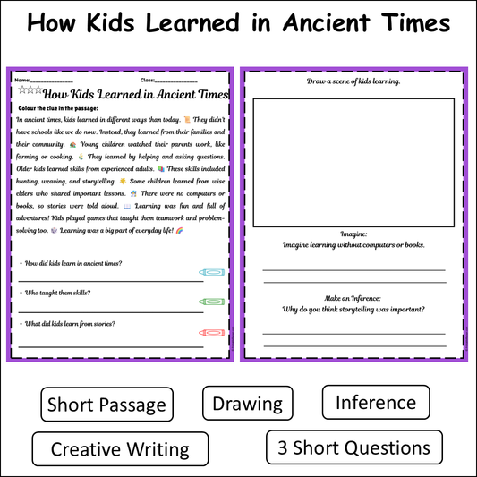 How Kids Learned in Ancient Times | Short Reading Comprehension Creative Worksheet