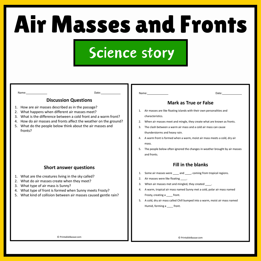 Air Masses and Fronts | Science Story Reading Comprehension Activity