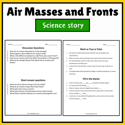 Air Masses and Fronts | Science Story Reading Comprehension Activity