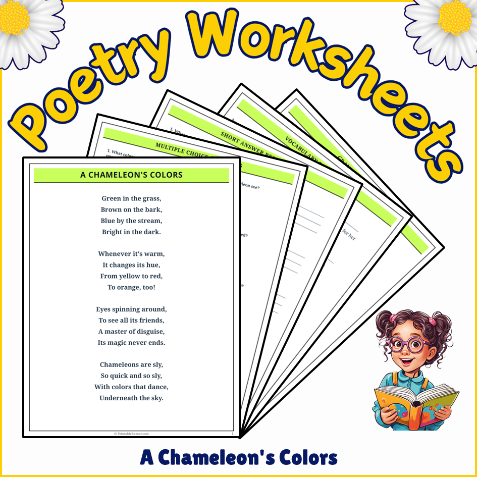 A Chameleon's Colors | Poem Grammar Worksheet Printable Activity