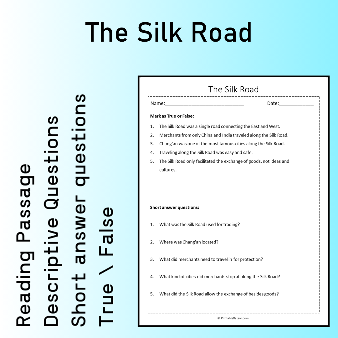 The Silk Road | Reading Comprehension Passage Printable Worksheet