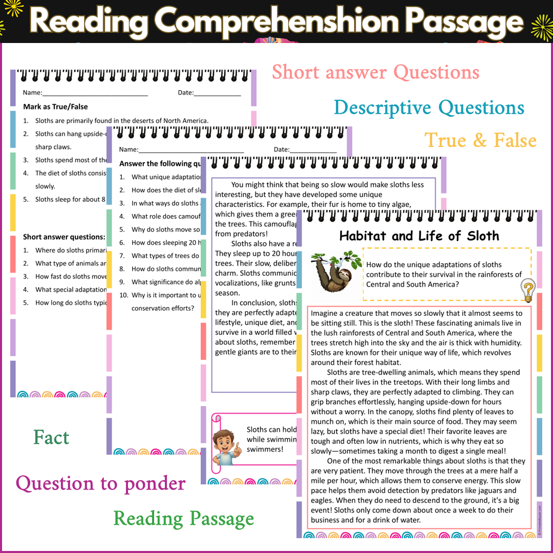 Habitat and Life of Sloth | Reading Comprehension Passage and Question ...