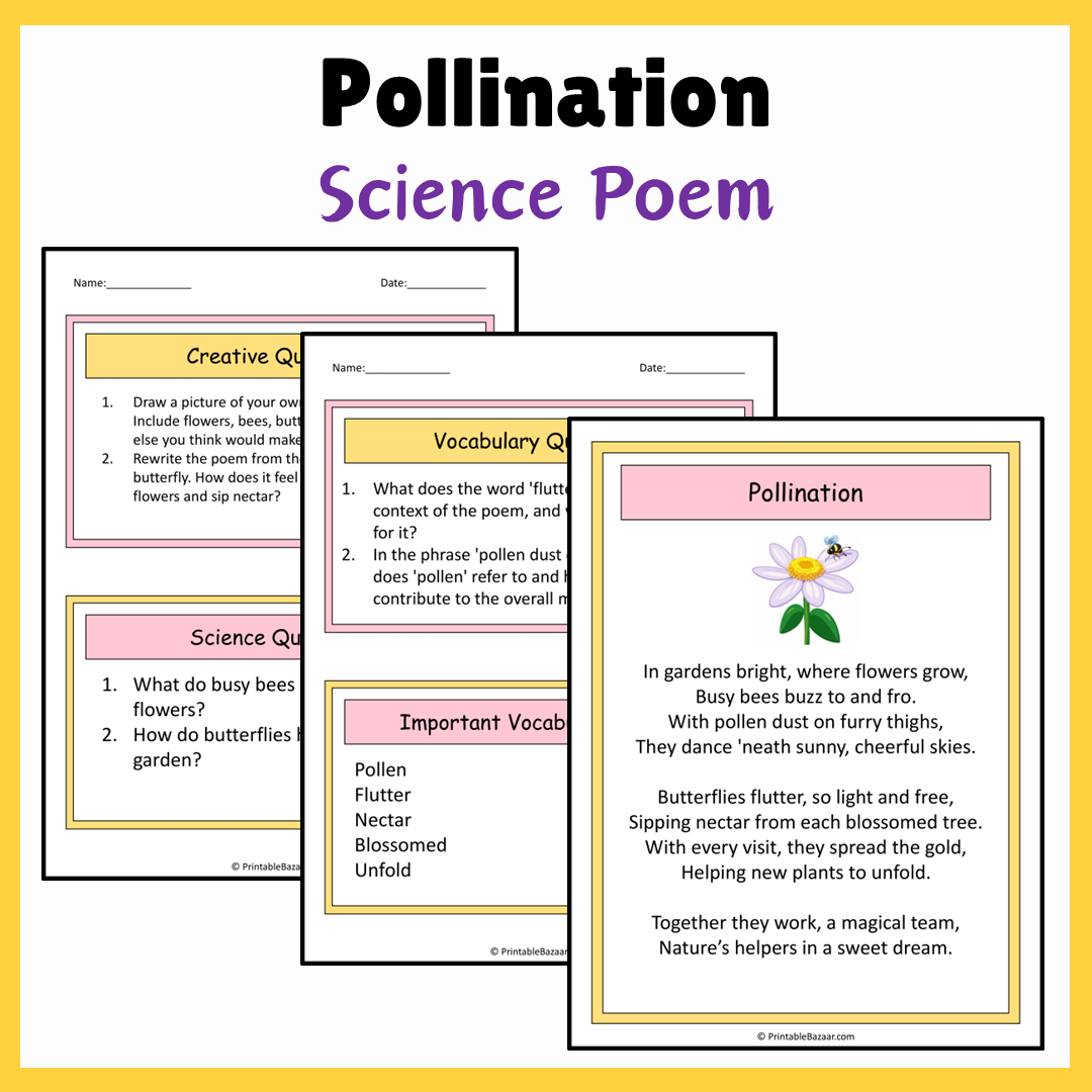 Pollination | Science Poem Reading Comprehension Activity