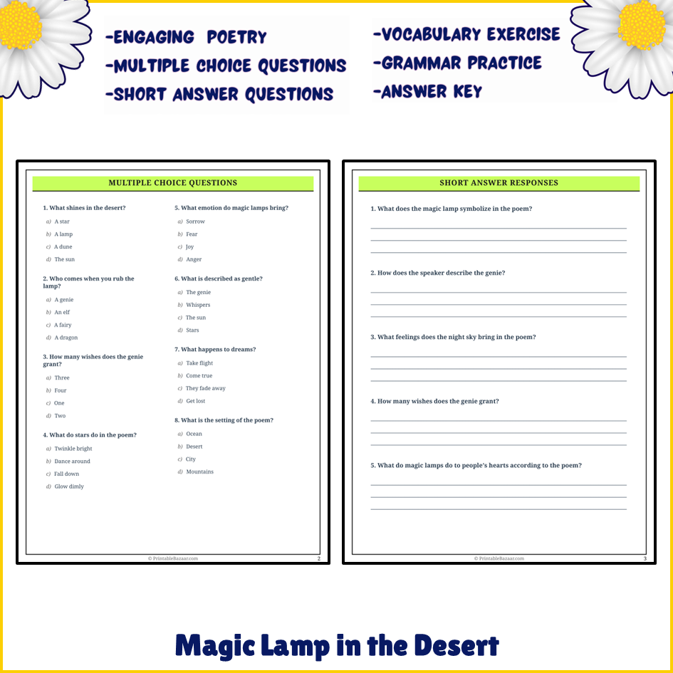 Magic Lamp in the Desert | Poem Grammar Worksheet Printable Activity