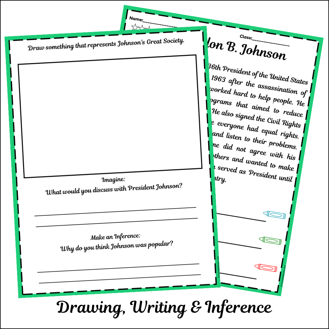 Lyndon B. Johnson | Short Reading Comprehension Creative Worksheet