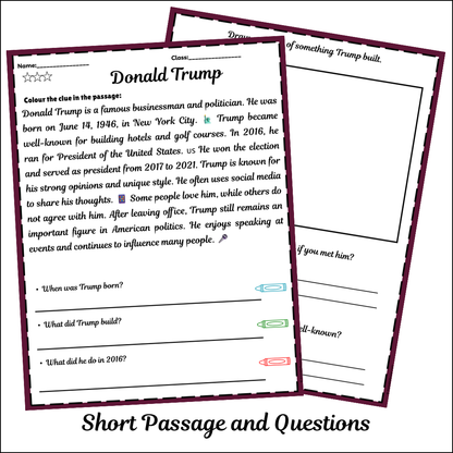 Donald Trump | Short Reading Comprehension Creative Worksheet