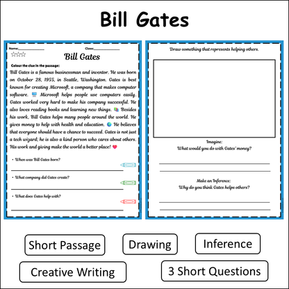Bill Gates | Short Reading Comprehension Creative Worksheet