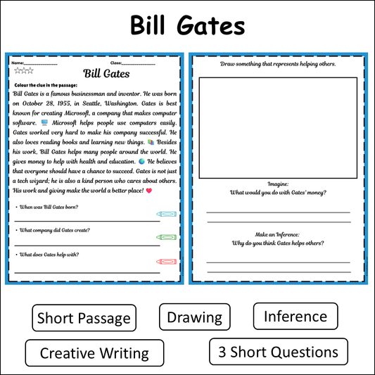 Bill Gates | Short Reading Comprehension Creative Worksheet