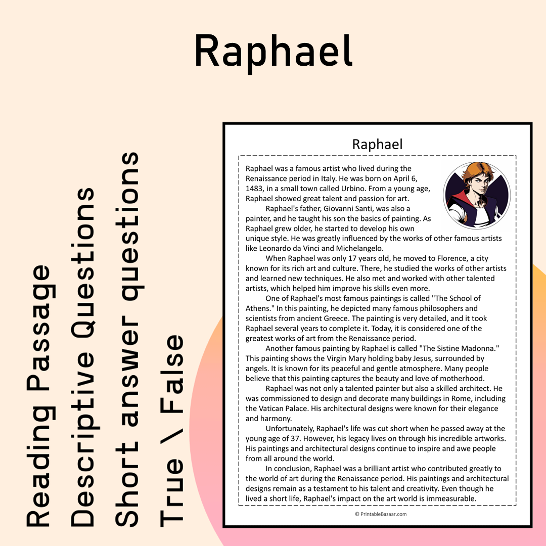 Raphael | Reading Comprehension Passage Printable Activity